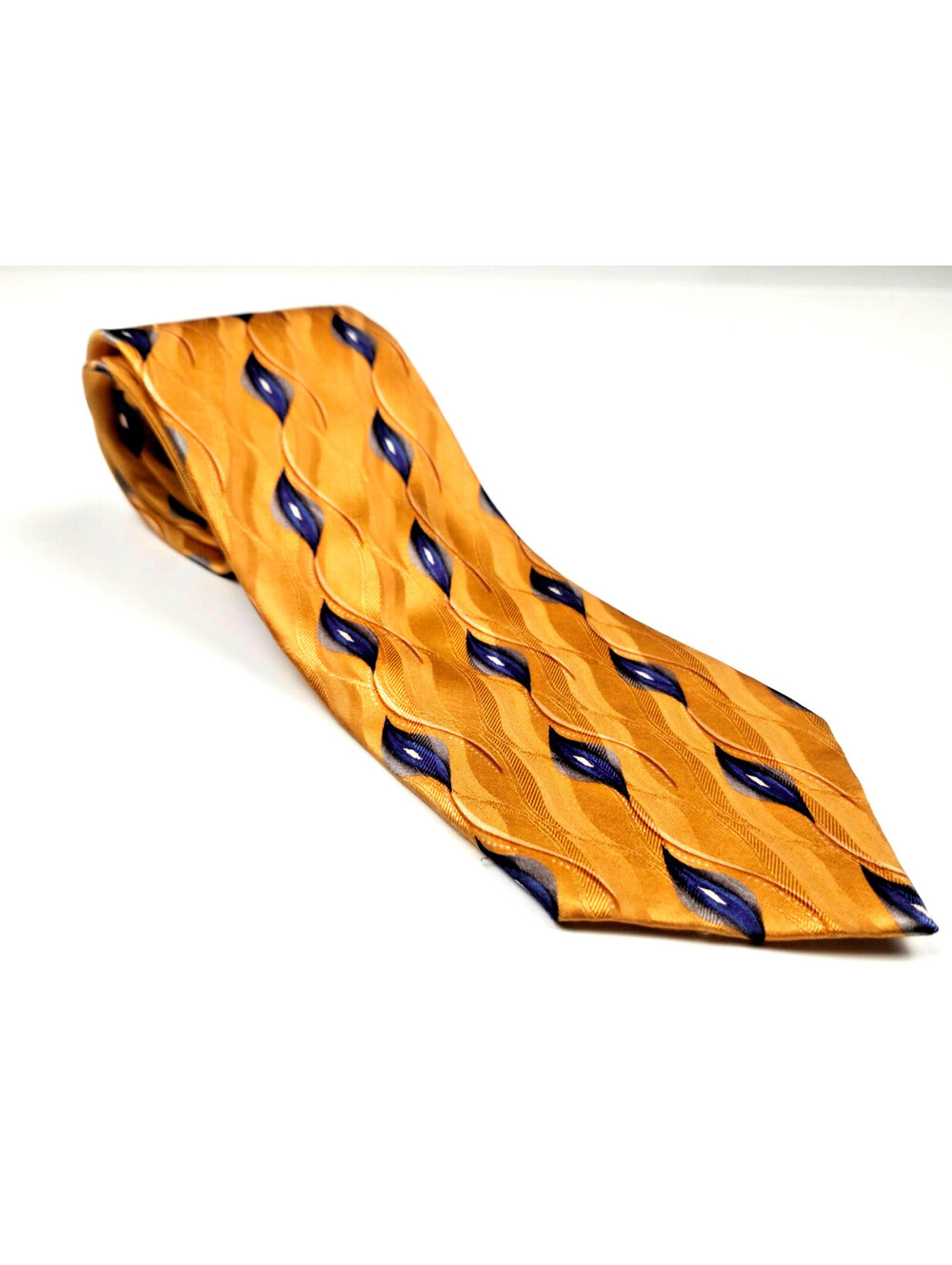 J.Z. Richards Nordstrom Silk Tie Gold Navy Abstract Hand Crafted USA Vintage